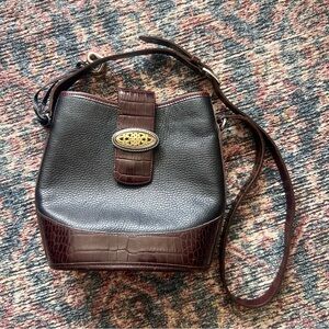 Brighton Black &  Brown Leather Shoulder Bag long strap excellent condition